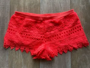 H&M neon coral / pink crochet mini shorts XS thumbnail 1
