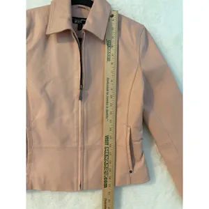 Black Rivet Pink Leather Jacket Womens Small Full Zip Collared Moto Pastel Coat thumbnail 2