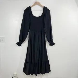 August Sky Smocked Maxi Dress S Black Long Sleeve Square Neck Cottagecore‎ Boho thumbnail 3