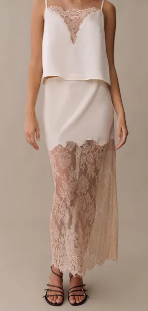 NWT Few Moda Saoirse Skirt size Medium M Lace Cream pink o.p.t thumbnail 1