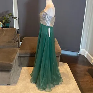 Women’s Green & Silver Full Length Prom Party Dress CorsetBack Size M (8/10) NWT thumbnail 3