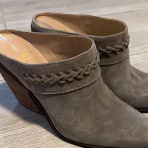Sam Edelman Allison Taupe‎ Suede Braided Pointed Toe Cone Heel Mules WomansSz 9 thumbnail 2