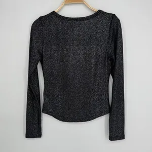 Anthropologie Pilcro Andie Ribbed Spotlight Henley Small Black Metallic Long Sleeve Goth Party thumbnail 7