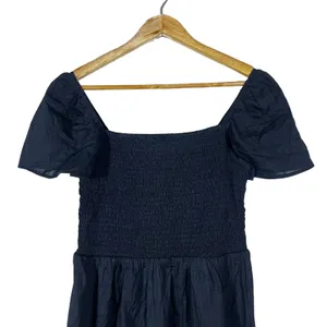 NWT Gap Smocked Bodice Textured Stripe Midi Dress Black Cottagecore Size S thumbnail 2