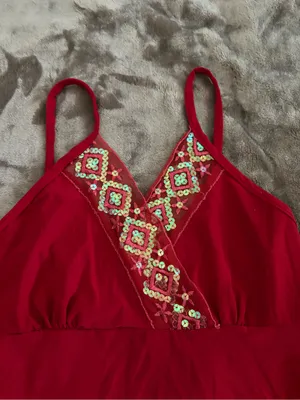 Coqueta Y2K Tank Top Women’s Size M Embroidered Sequin Lace Red V-Neck Camisole thumbnail 4