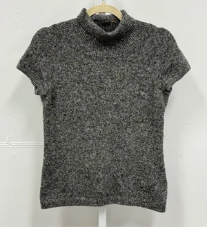 Elie Tahari Grey Marled Knit Mock Neck Short Sleeve Sweater Minimalist‎ Small thumbnail 1