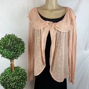 Anthropologie Pink Sheer Knit Long Sleeve Sweater By Guinevere M thumbnail 2