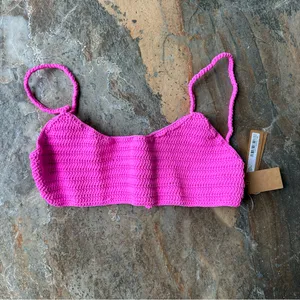 Skims Crochet Swim Scoop Bikini Top NWT Taffy Pink Women's Size Large thumbnail 7