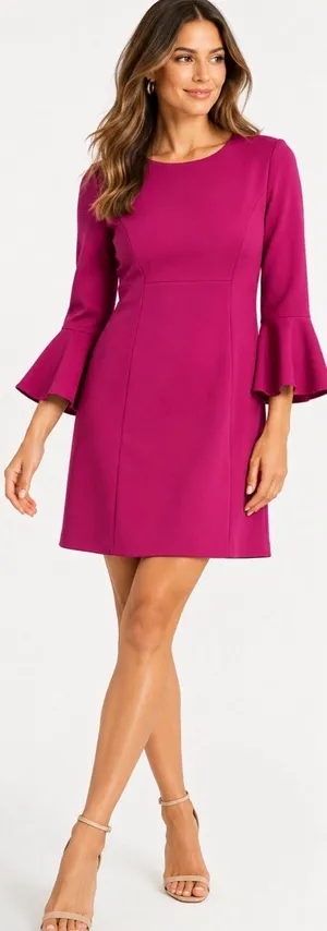 NEW Trina Turk Magenta Pink Bell Sleeve Dress thumbnail 1