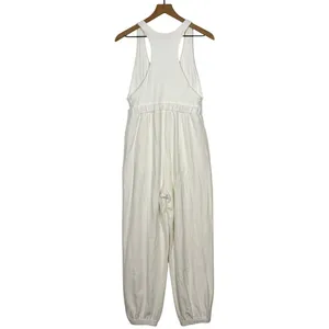 Free People Beach White Jogger Jumpsuit Medium White‎ Racerback Boho Loungewear thumbnail 2