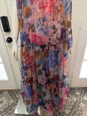 AUDREY PARKS+francesca's Floral Tiered Maxi Dress Tie Straps - Pink Multi S M thumbnail 4