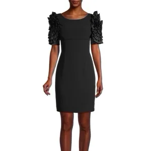 Shani Dramatic Rosette Sleeve Crepe Sheath Cocktail Dress Black thumbnail 5