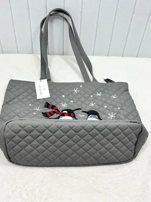 Vera Bradley Gray Quilted Penguin Tote with Red Scarf Accents NEW thumbnail 9