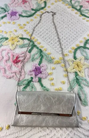 Target Limited Edition Silver Metallic Clutch Crossbody Bag‎ Metal Bar Accent thumbnail 1