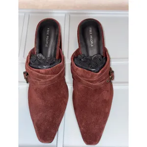 Free People Date Night Heeled Mule Wine Suede Pointed Toe Block Heel 8.5 thumbnail 5
