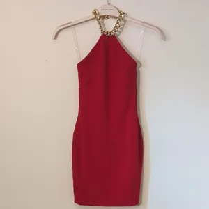 NWT Nookie Sz XS Scandal Red Halter Chain Scuba Mini Party Cocktail Dress Sexy thumbnail 3
