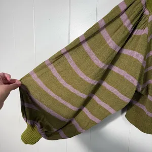 Free People Between the Lines Linen Blend Green Pink Balloon Sleeve Sweater Top thumbnail 2