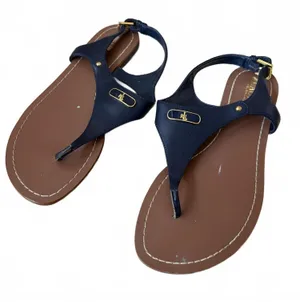 Lauren Ralph Lauren Ellington T-Strap Thong Flat Sandal Metal Logo Size 8.5 thumbnail 1
