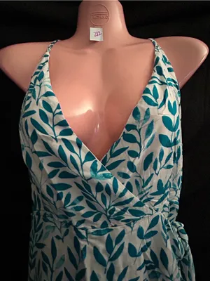 Pink Lily Sleeveless Spaghetti Strap Teal Leaf Print Wrap Romper LG thumbnail 5