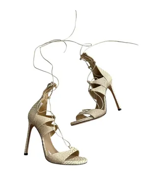 STUART WEITZMAN Beige Snake Print Lace Up Sandals Heels Size 9 thumbnail 10