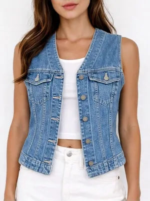 Vintage GAP Denim Vest Y2K Blue Jean Button Front Fitted Western Boho Size Small thumbnail 1