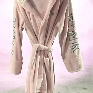 Victoria’s Secret PINK Plush Robe Sequin Logo Sherpa Hood XS/S Spa Bathrobe thumbnail 1
