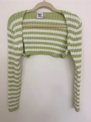 Princess Polly Green & White Striped Cropped Bolero Sweater Women’s size XS/S thumbnail 1