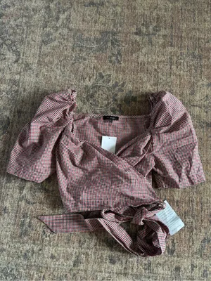 NWT En Saison Red Gingham Wrap Crop Top Size Small thumbnail 3