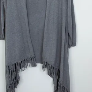 Melissa McCarthy Seven7 Gray Fringe‎ Cardigan Sweater Waterfall Duster Size 2X thumbnail 4
