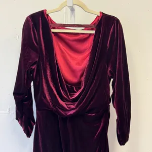 Revelry‎ Burgundy Velvet Cowl Back Maxi Dress Long Sleeve Ruched Formal Gown 18 thumbnail 5