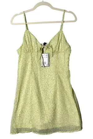 H&M Dress Womens 8 Yellow‎ Green A Line Baby Doll Spaghetti Straps Dress NEW thumbnail 1
