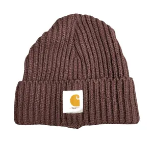 Carhartt Women's Brown Ribbed Knit Logo Cuffed Snow Bonnet Beanie Size OS thumbnail 1