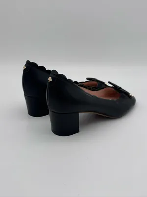 Kate Spade New York Yasmin Scalloped Block Heel Pumps Black Leather Size 6.5 thumbnail 8