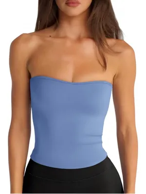 NEW Blue Y2K Tube Crop Top Backless Strapless Bandeau Sleeveless XL thumbnail 1
