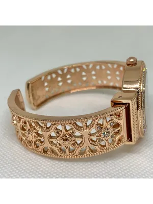 Women’s rose gold tone cuff bracelet watch 32mm rhinestones bracelet 7” running thumbnail 5