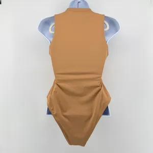 SKIMS Swim Zip Front Sleeveless One Piece Swimsuit Ochre Tan Neutral Small S thumbnail 5