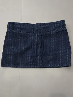 Mango Stripe Mini Denim Skirt In Dark Blue Size 6 thumbnail 5