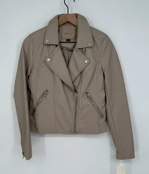 Blank Nyc Life‎ Changer Moto Jacket Womens Small Beige Leather Asymmetrical Zip thumbnail 1