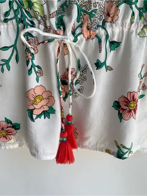 Anthropologie springtime floral sleep top tassel tie waist dolman sleeve top M thumbnail 4