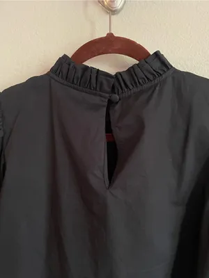 Hunter Bell Stella Top Black Puff Sleeves Ruffle Neck Poplin Blouse Size M thumbnail 6