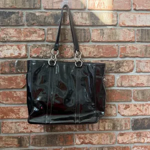 Coach East West Gallery Tote Black Glossy Patent Purse Bag Shoulder Bag thumbnail 4