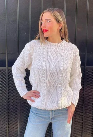 Free People Classic white cable knit sweater / fits size s-L thumbnail 2