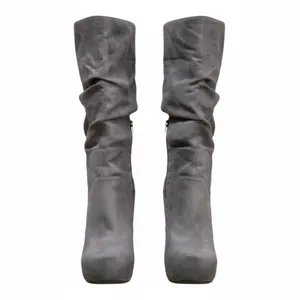 Jessica Simpson‎ Women Gray Faux Leather Slouch Nya Wedge Heel Boots Size 10 thumbnail 4