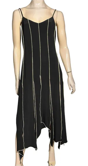 Joseph Ribkoff Size 12 Black Cream Ivory Contrast Seam Stitched Maxi Slip Dress thumbnail 1
