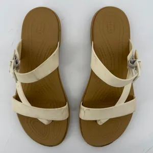 Crocs Tulum Toe Post Toe Sandal White Tan Women 6 Strappy Slip On Flip Flop thumbnail 4