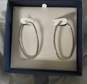925 Italian Elegant Silver Oval Square Hoop Earrings thumbnail 1