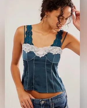 NEW Free People Intimately Womens Camisole Neon Nights Cami Turquoise Size XL thumbnail 1
