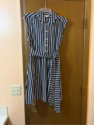 Boden Honor Short Sleeve Shirt Dress in Navy and White Stripe thumbnail 5