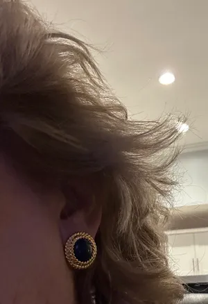 Napier Vintage Clip On Screw Back Earrings Gold Tone Rope Frame Blue Cabochons thumbnail 6