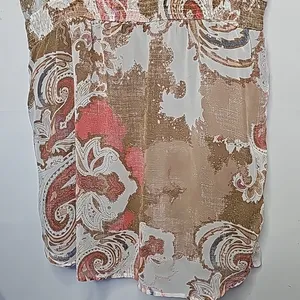 Free People boho paisley chiffon bohemian tie front tan pink dress sz Medium thumbnail 3